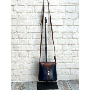Vera Pelle Italian Leather Handbag Crossbody Blue With Brown Silvertone
